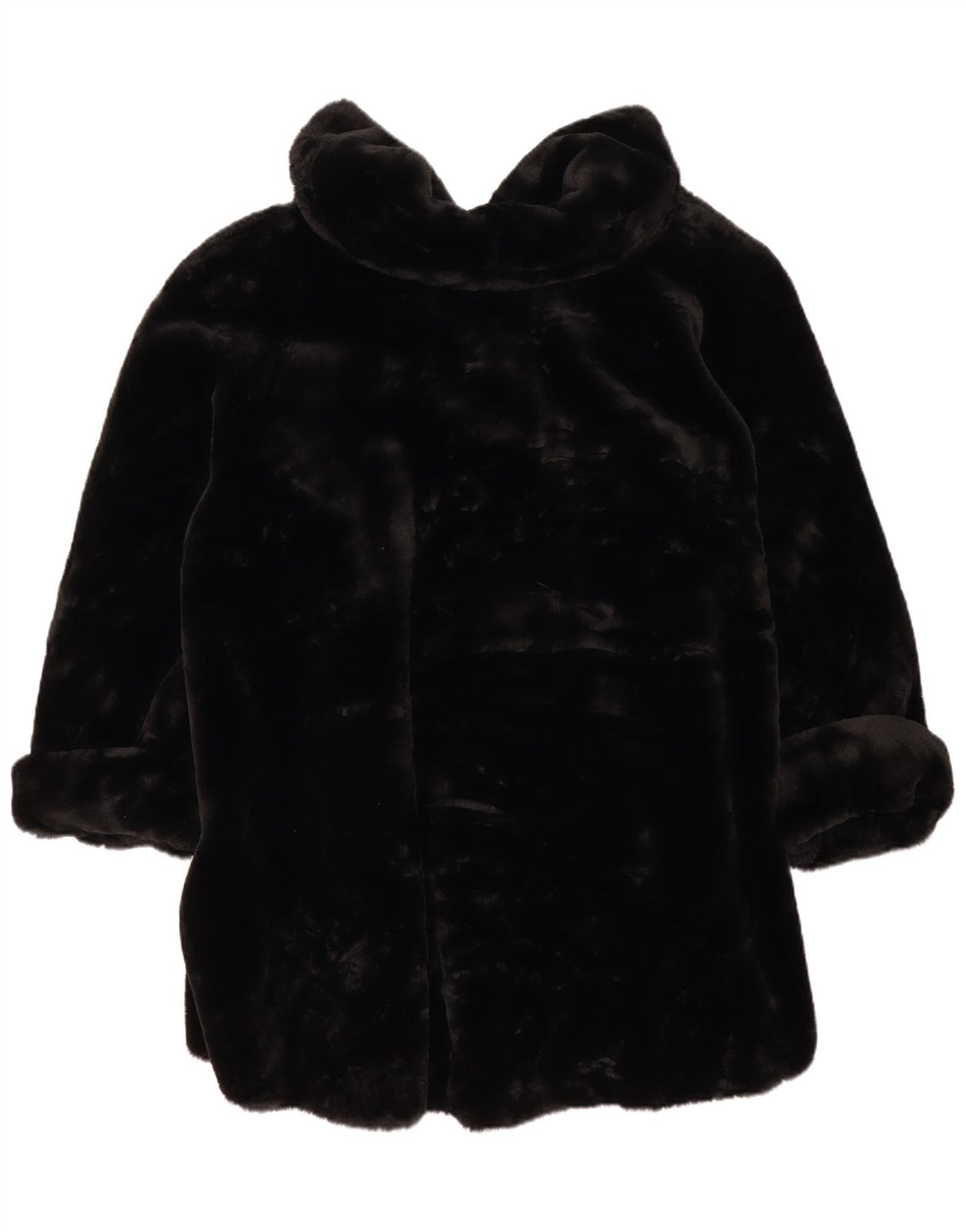 Vintage mujer oversize abrigo de piel sintética Reino Unido 14 negro medio