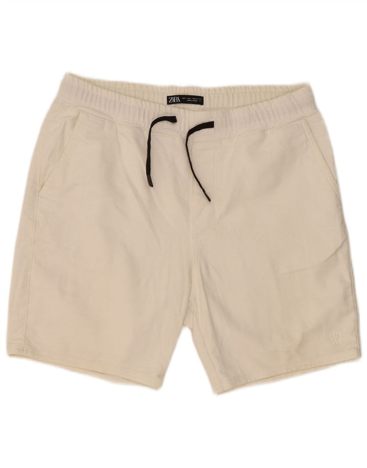 Zara Hombre Pantalones Cortos Deportivos Grande Algodón Blanco Roto