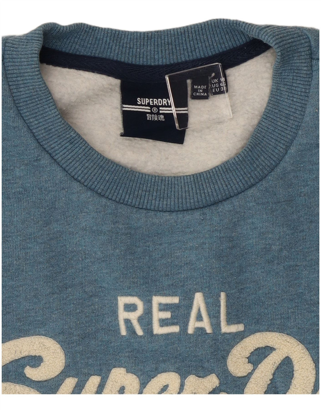 Superdry Mujer Gráfico Sudadera Jumper UK 10 Small Azul Moteado