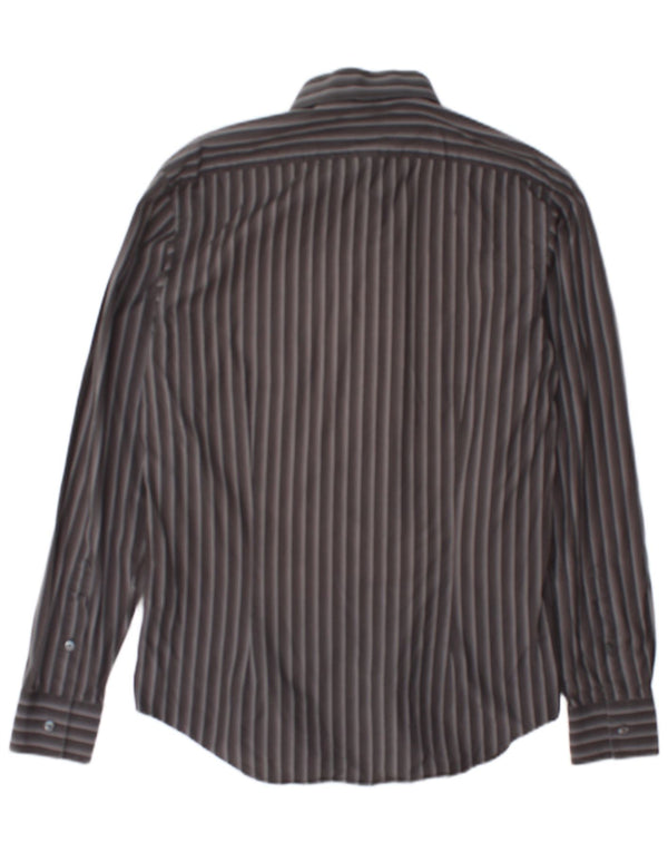 Calvin Klein Mens Slim Fit Shirt Size 39 15 1/2 Medium Grey Striped Cotton