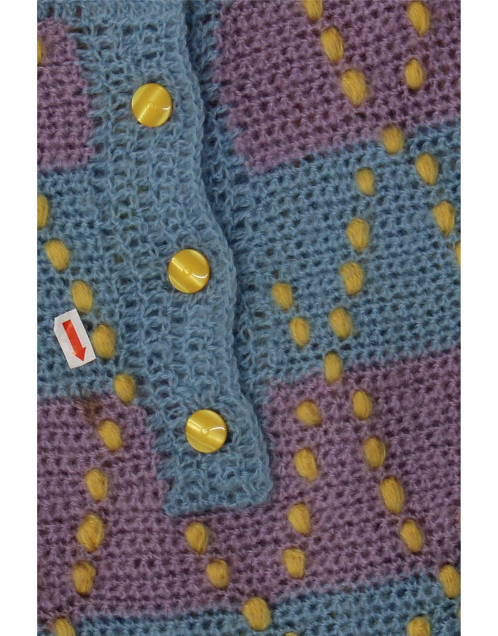 VINTAGE suéter de cuello de botón para mujer Reino Unido 12 rayas azules medianas