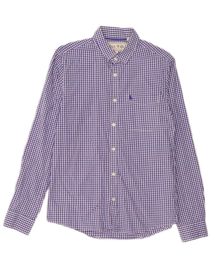 Jack Wills Camisa de corte clásico para hombre de algodón a cuadros azul pequeño