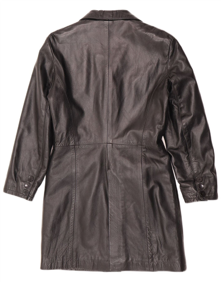 Vintage mujer cuero abrigo Reino Unido 12 cuero negro medio
