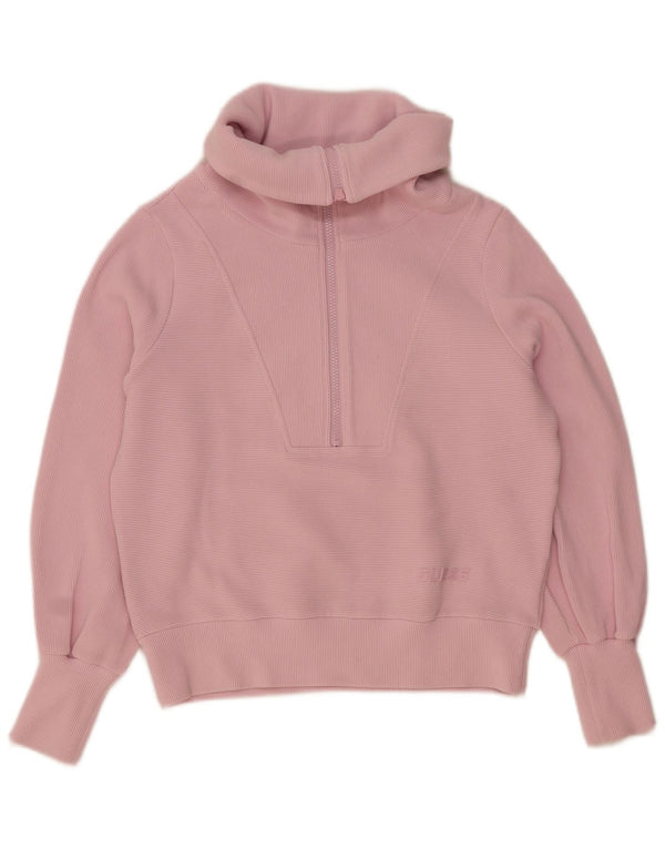 Guess Sudadera extragrande con cuello y cremallera para mujer UK 10 Small Pink Cotton