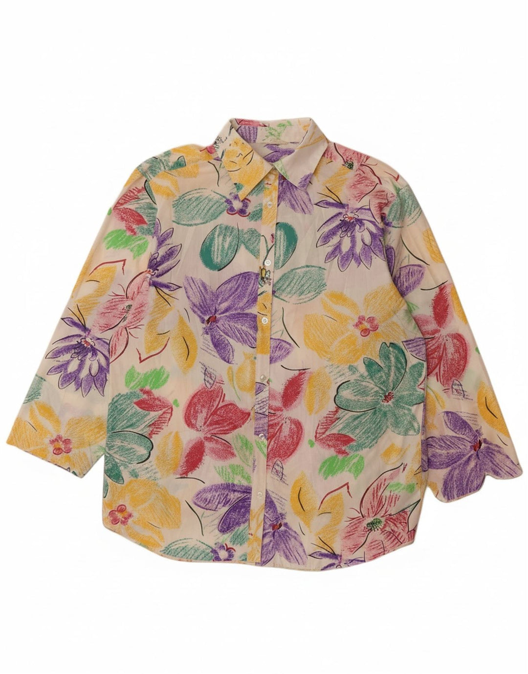 VINTAGE Vestido camisero de manga corta para mujer Reino Unido 14 Floral multicolor grande