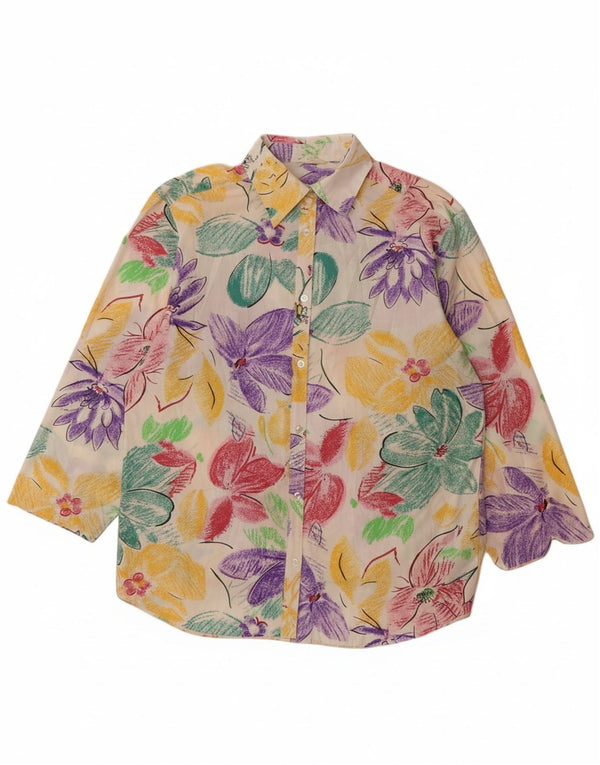 VINTAGE Vestido camisero de manga corta para mujer Reino Unido 14 Floral multicolor grande