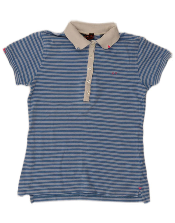 Sun68 Polo para mujer UK 8 Small Azul Rayas Algodón