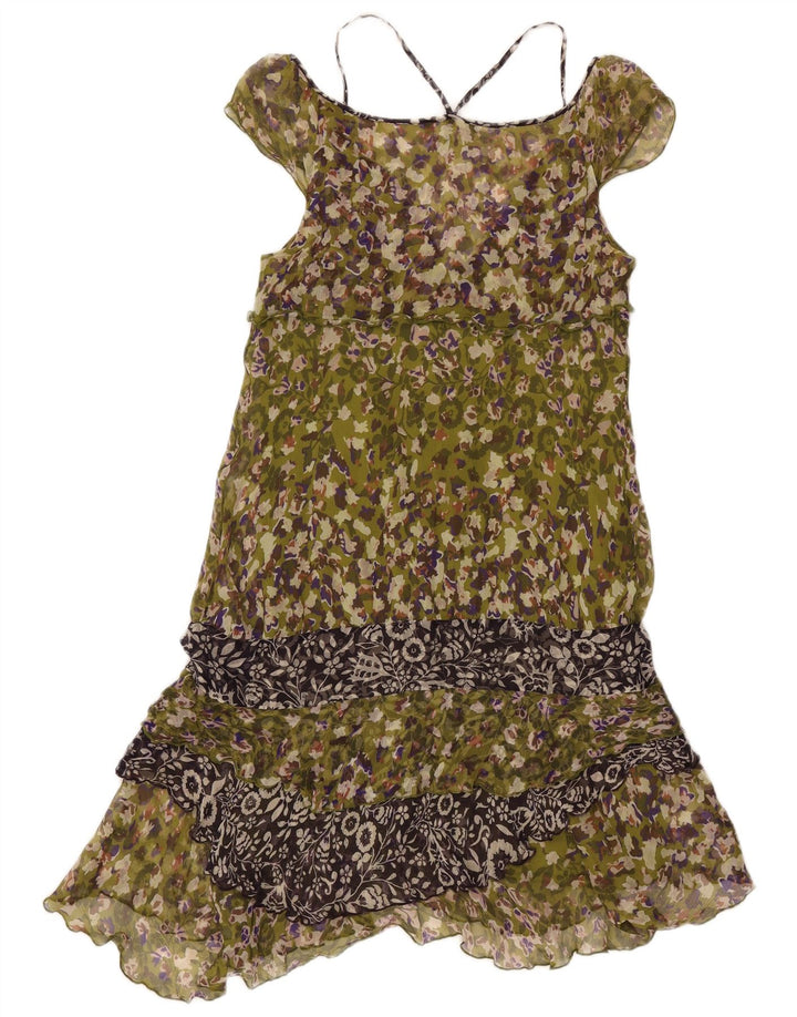 Vestido Liu Jo Mujer Sin Mangas Con Gradas IT 44 Seda Floral Verde Medio