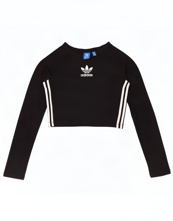 Adidas Mujer Crop Graphic Top Manga Larga UK 12 Mediano Negro Algodón