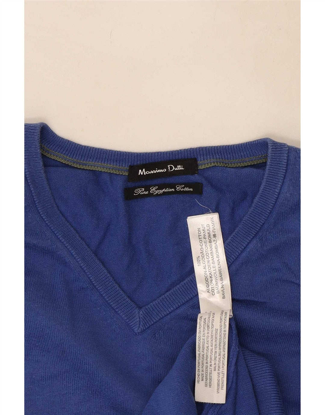 Jersey Massimo Dutti Hombre Cuello Pico Algodón Azul Medio