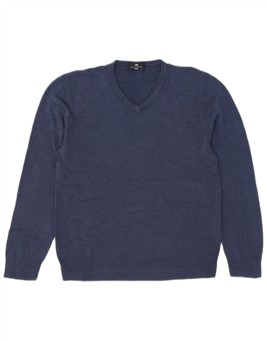 Marks & Spencer Suéter tipo jersey con cuello en V azul Harbor para hombre, talla grande, azul marino