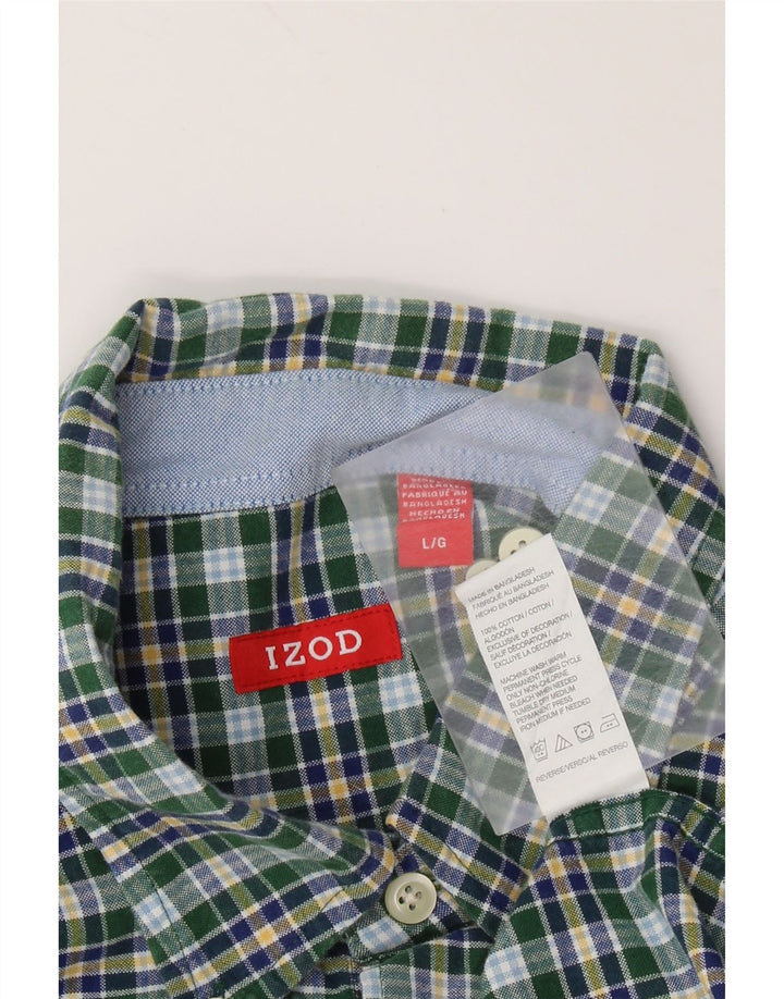 IZOD Camisa de hombre grande de algodón a cuadros verdes