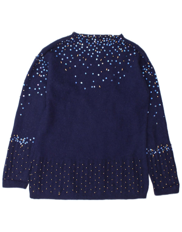Fiorucci Suéter tipo jersey con cuello barco para mujer UK 14 Medio azul marino manchado