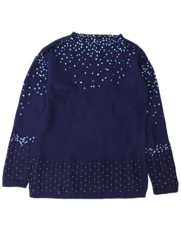 Fiorucci Suéter tipo jersey con cuello barco para mujer UK 14 Medio azul marino manchado