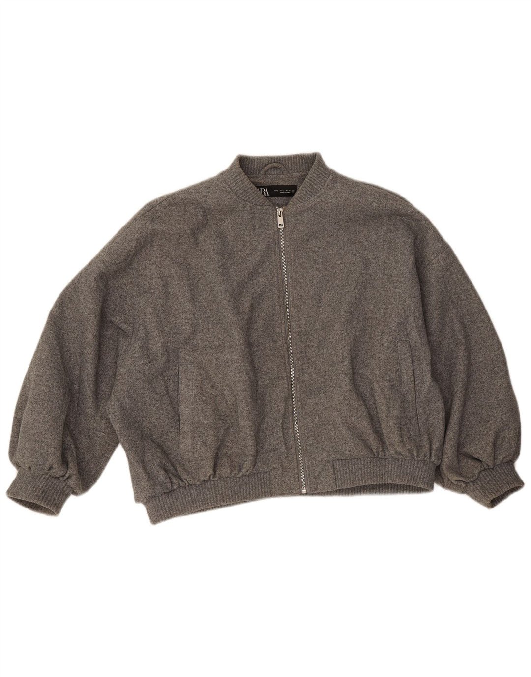 Zara Mens Bomber Jacket UK 40 Large Gris Moteado Poliéster