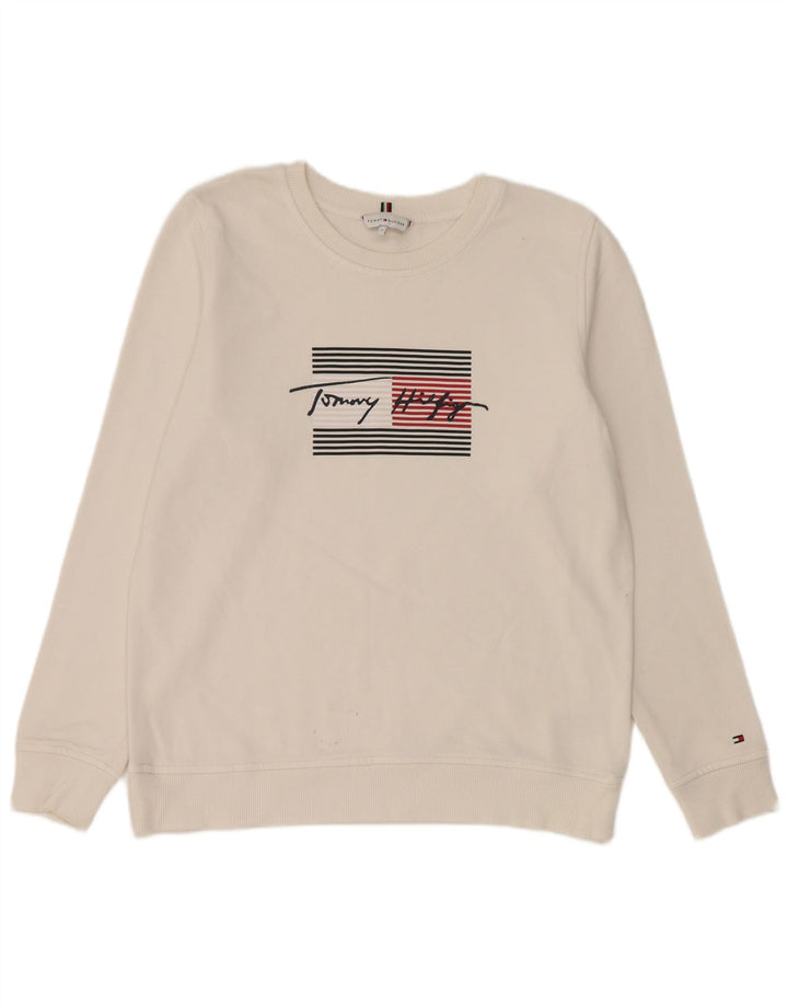 Tommy Hilfiger Sudadera de gran tamaño con gráfico para mujer UK 10 Small White
