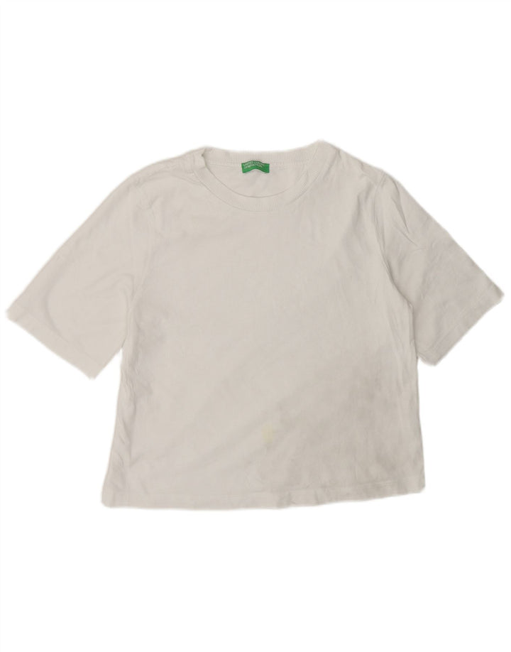Benetton Camiseta Mujer ES 40 Mediano Blanco Algodón