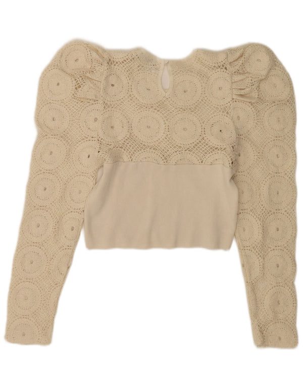 Zara Mujer Crop Blusa Top Reino Unido 40 Medio Off White Floral Acrílico
