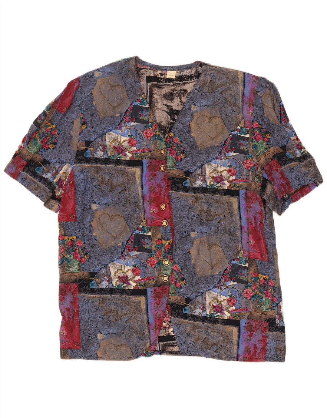 Vintage mujer camisa blusa Reino Unido 16 gran patchwork multicolor