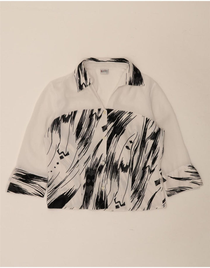 Blusa vintage de manga 3/4 para mujer IT 42 Poliéster a rayas blancas medianas