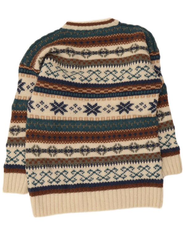 Vintage hombres cuello redondo jersey suéter medio beige feria isla lana
