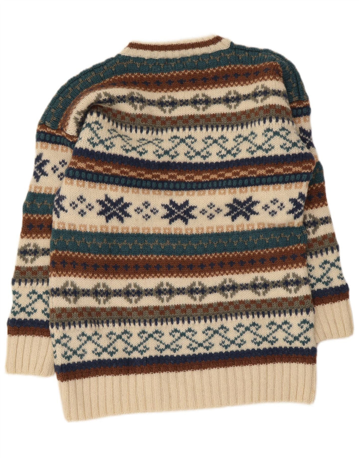 Vintage hombres cuello redondo jersey suéter medio beige feria isla lana