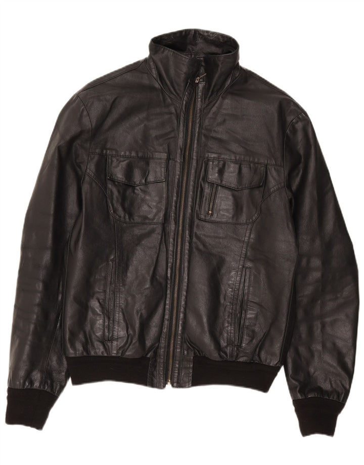 Sasch Chaqueta de cuero para hombre Reino Unido 40 Grande Cuero negro