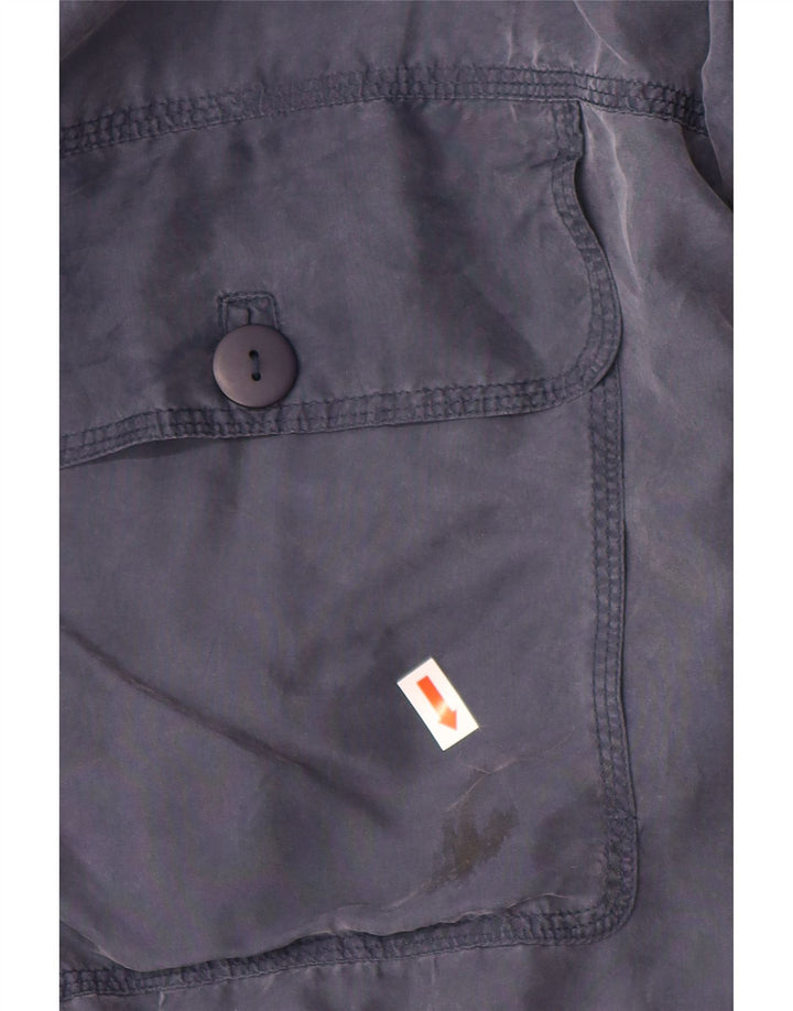 VINTAGE Chaqueta Bomber para Hombre IT 48 Seda Azul Marino Medio