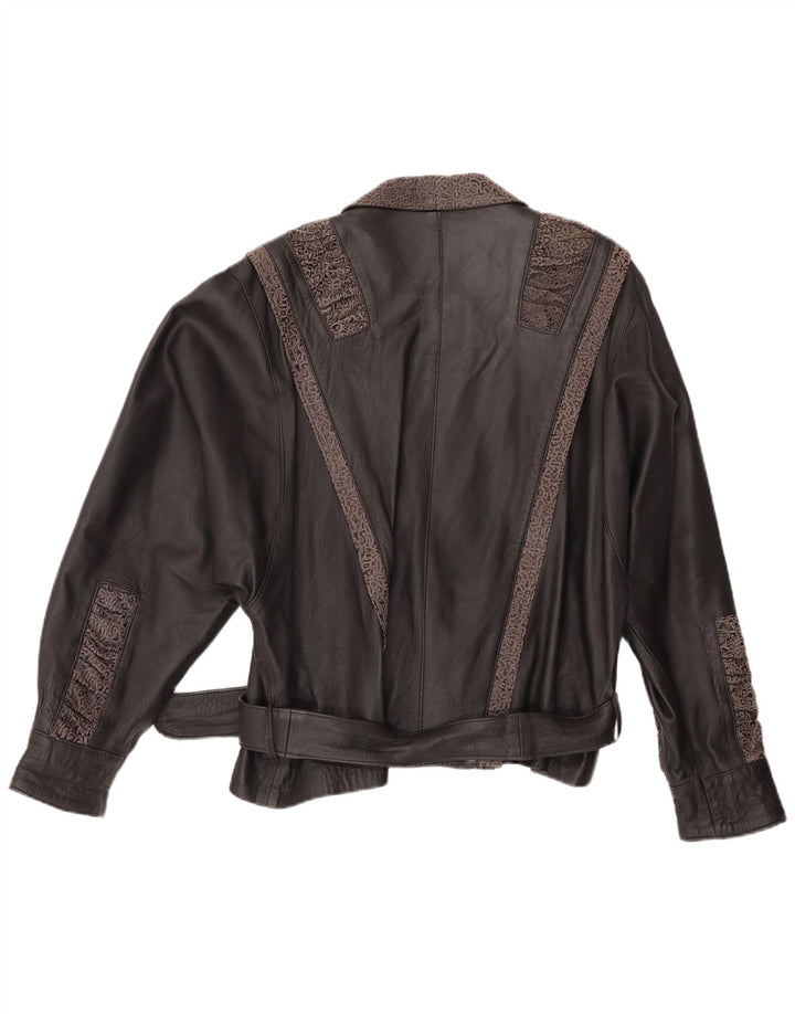 VINTAGE Chaqueta de cuero para mujer IT 48 XL Cuero geométrico negro