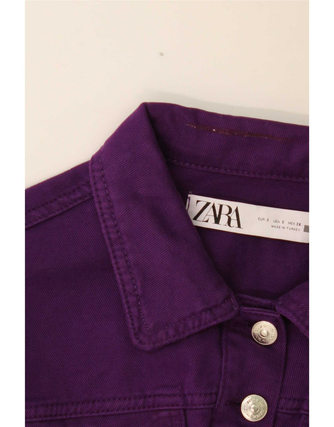 Zara Mujer Crop Denim Chaqueta UK 10 Small Púrpura