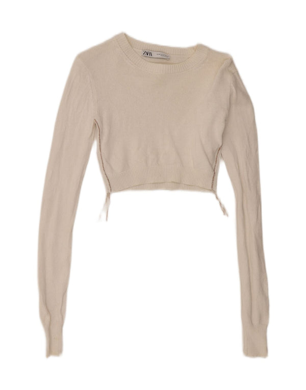 Zara Mujer Crop Top Manga Larga UK 6 XS Blanco