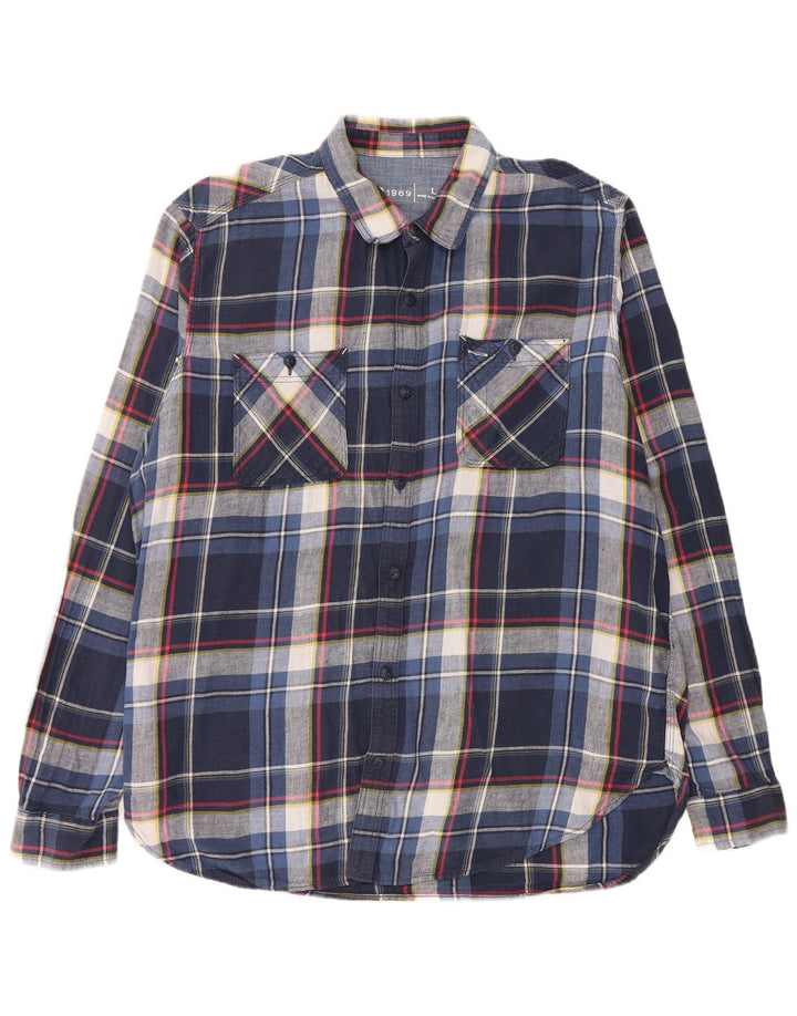 Camisa de franela GAP para hombre de lino a cuadros azul marino grande