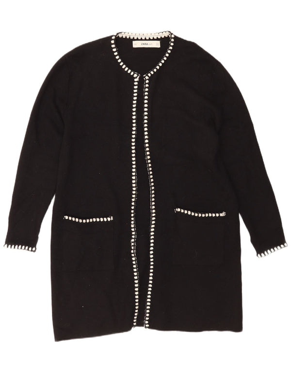 Zara Mujer Longline Open Cardigan Suéter UK 44 Medium Black Viscosa