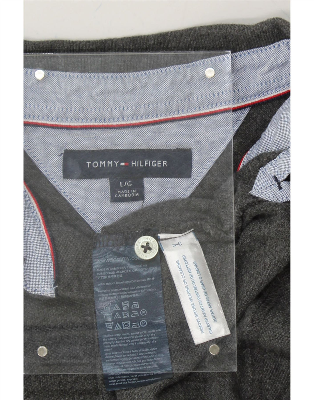 TOMMY HILFIGER Mens Polo Shirt Large Grey Cotton Vintage Tommy Hilfiger and Second-Hand Tommy Hilfiger from Messina Hembry 