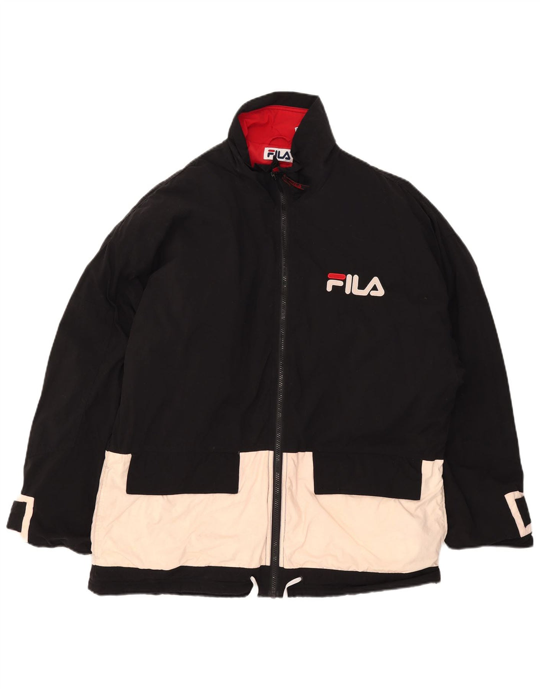 Fila Chaqueta acolchada gráfica para hombre UK 38 Medium Black Colourblock Nylon