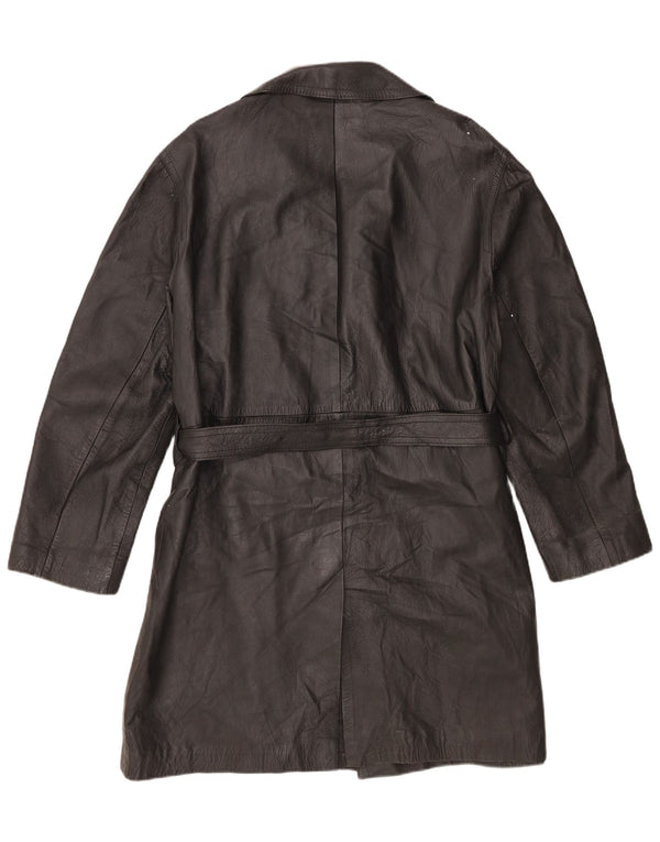 Vintage mujer cuero abrigo Reino Unido 14 grande negro