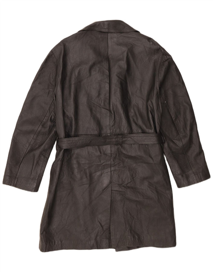 Vintage mujer cuero abrigo Reino Unido 14 grande negro