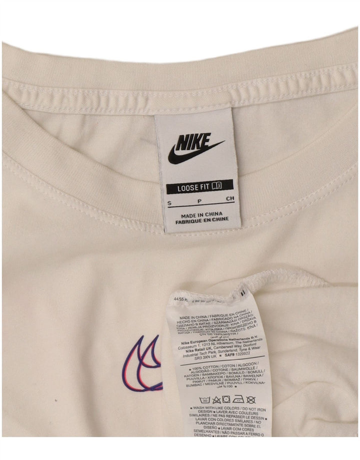 NIKE Camiseta holgada con gráfico corto para mujer UK 10 Small White Cotton