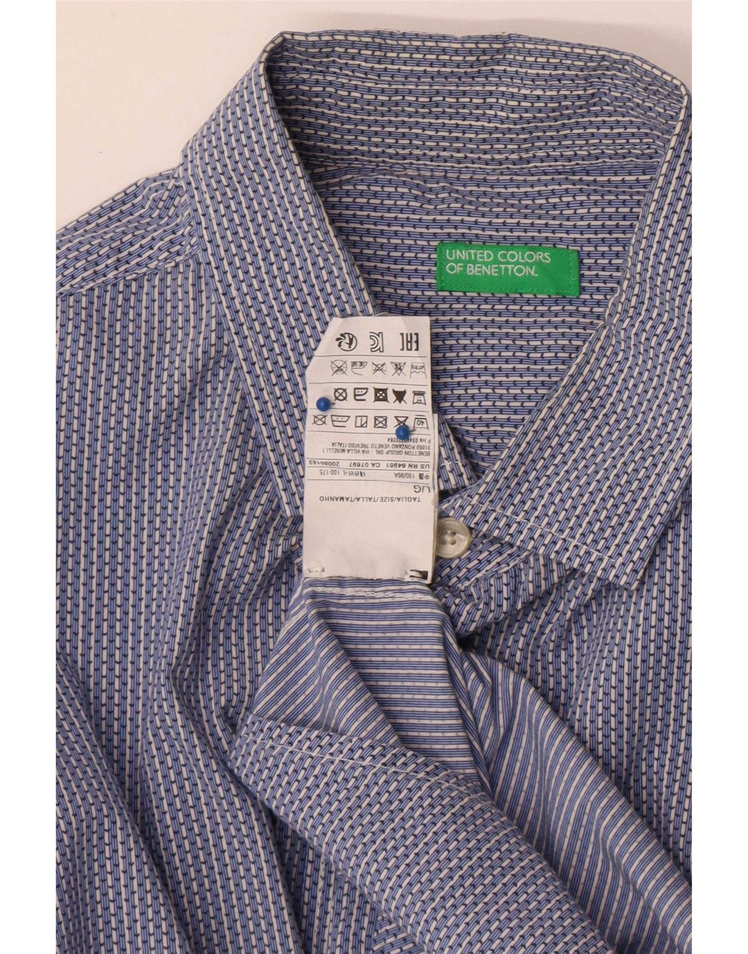 Camisa Benetton Hombre Large Algodón De Rayas Azul