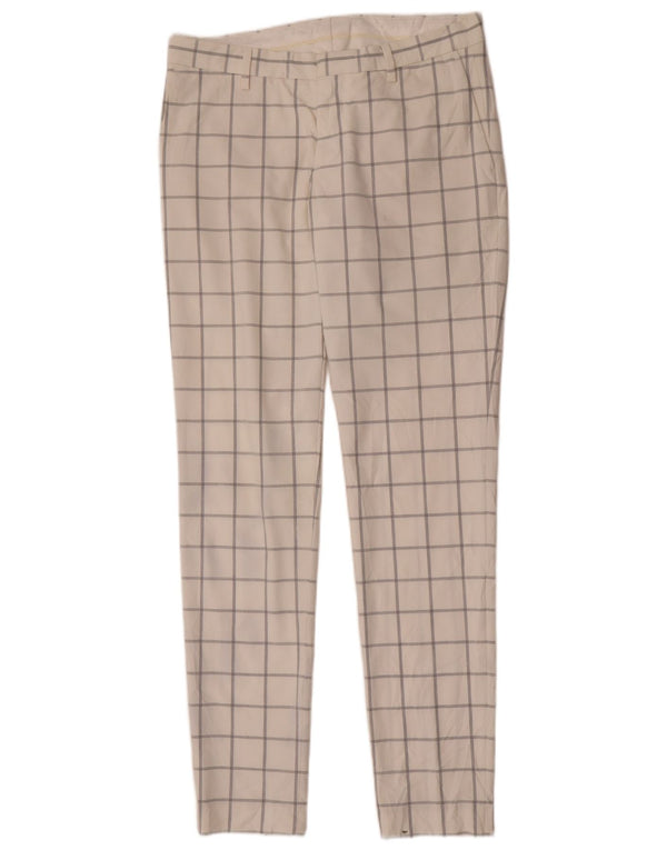 Zara Mens Slim Chino Pantalones EU 40 Medium W31 L33 Blanco Cuadros Poliéster