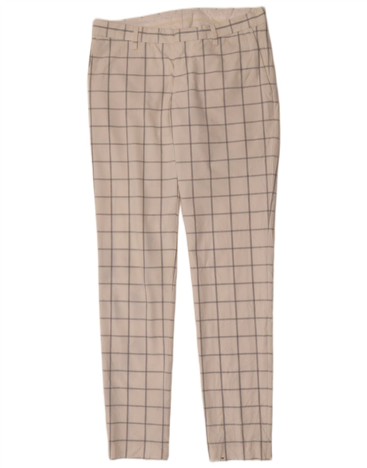 Zara Mens Slim Chino Pantalones EU 40 Medium W31 L33 Blanco Cuadros Poliéster