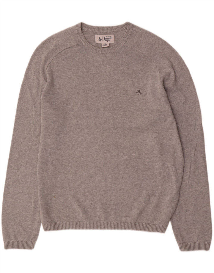 Penguin - Jersey de cuello redondo para hombre, talla grande, algodón gris