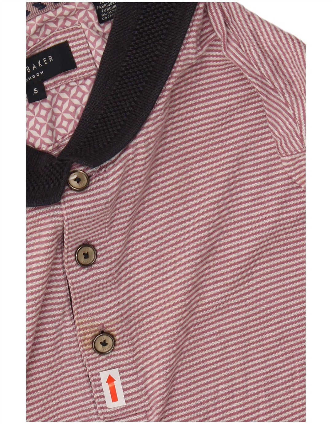 TED BAKER Polo para hombre Talla 5 XL Algodón a rayas rosa