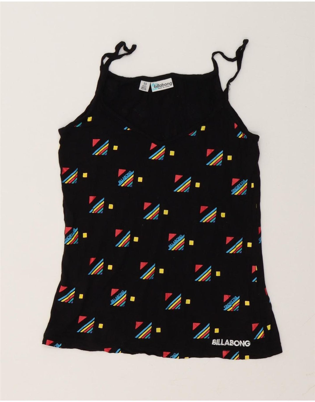 Billabong Mujer Graphic Cami Top UK 40 Small Negro Geométrico Modal