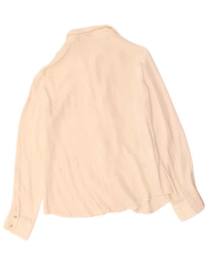 Vintage mujer volante camisa delantera blusa Reino Unido 12 blanco medio
