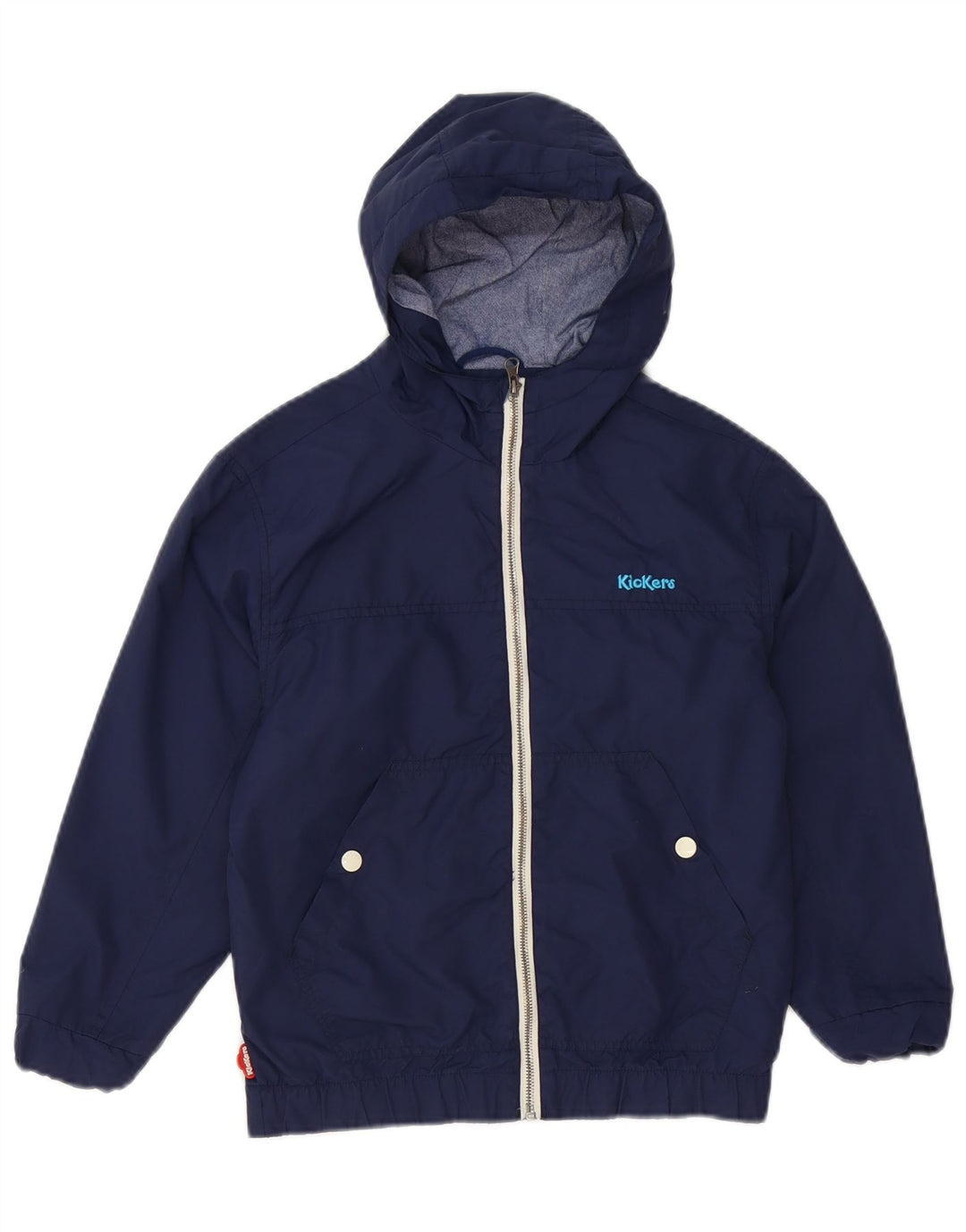 Kickers Chaqueta cortavientos con capucha para niños de 7 a 8 años, talla pequeña, nailon azul marino
