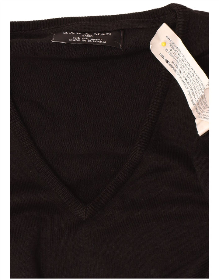 Zara Hombre Jersey Con Cuello En V Jersey Grande Algodón Negro
