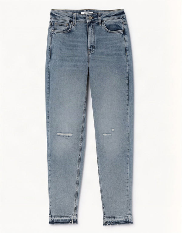 Marks & Spencer Vaqueros Cónicos Desgastados para Mujer UK 8 Small W27 L29 Azul