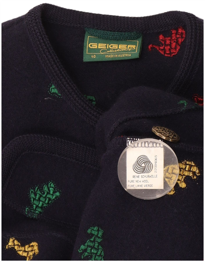 Geiger Chaqueta Blazer de 6 Botones para Mujer EU 40 Medium Azul Marino Estampado Animal