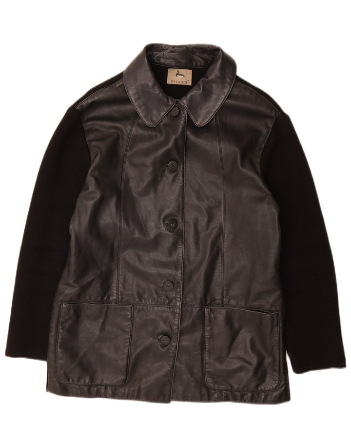 Premode Chaqueta de cuero para mujer UK 12 Medium Black Leather